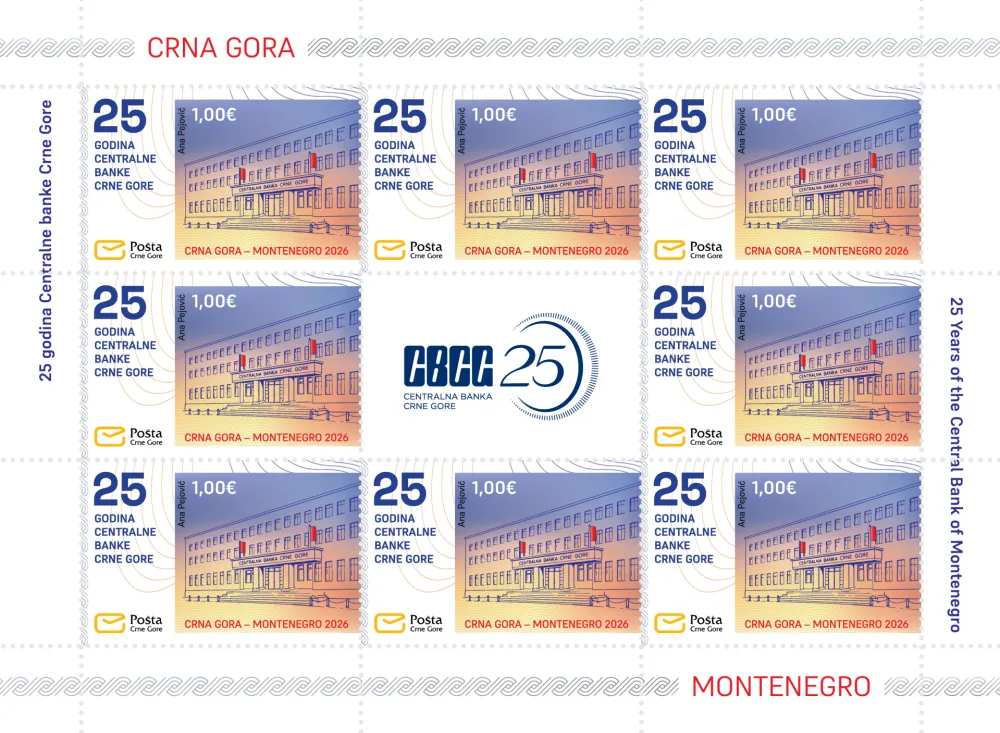 (FOTO) Po&scaron;ta Crne Gore publikovala po&scaron;tansku marku u okviru izdanja 25 godina CBCG