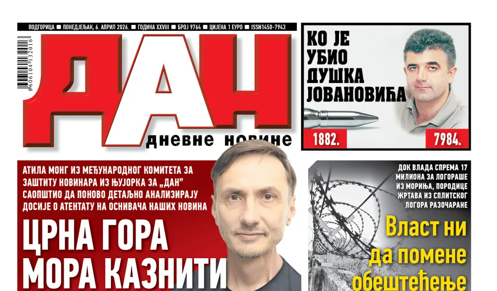 Naslovna strana "Dana" za 6. april 2026