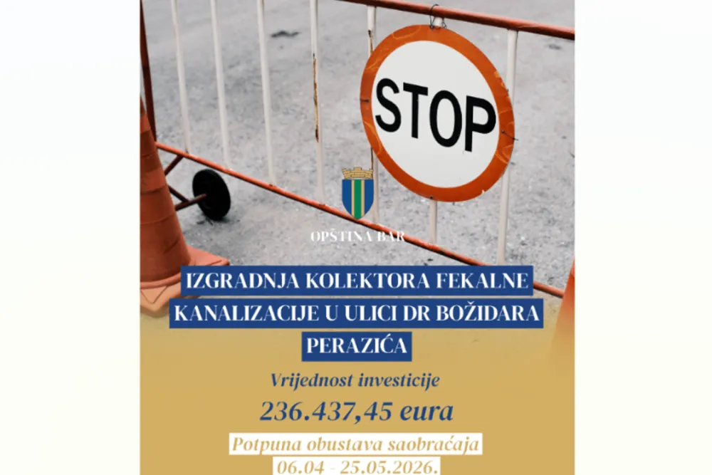 ​​Op&scaron;tina Bar: Započeti radovi na izgradnji kolektora fekalne kanalizacije