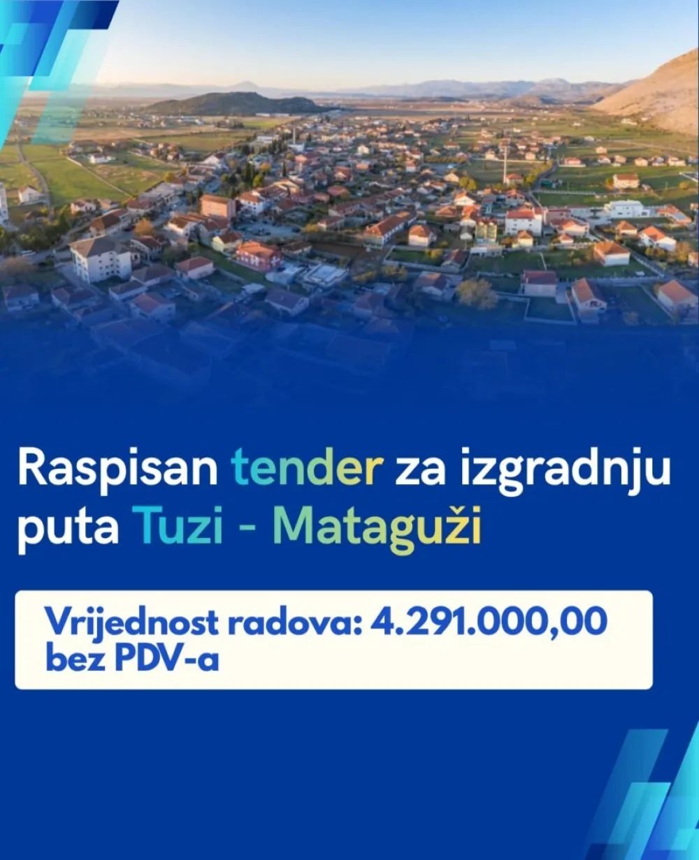 Raspisan tender za izgradnju puta Tuzi - Mataguži