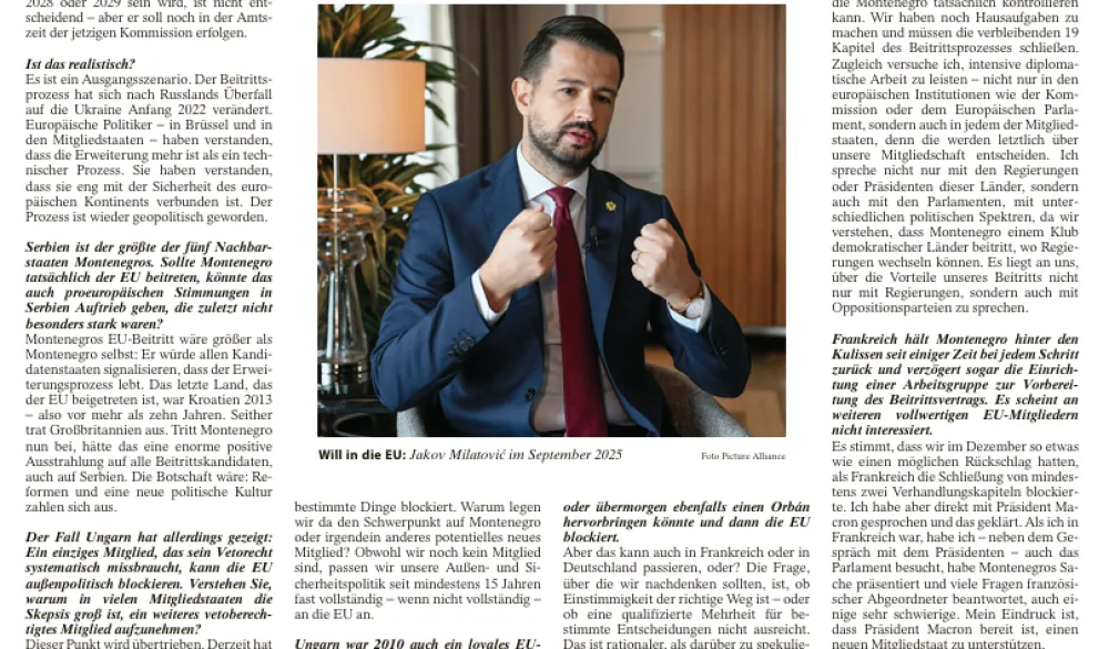 Milatović za FAZ: Ulazak Crne Gore u EU oživio bi pro&scaron;irenje