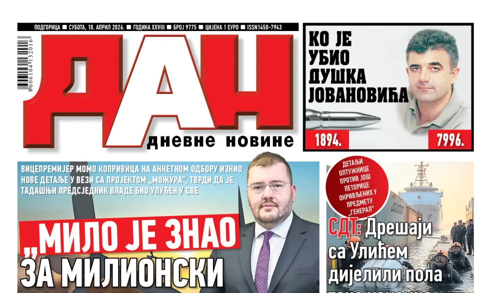 Naslovna strana "Dana" za 18. april 2026
