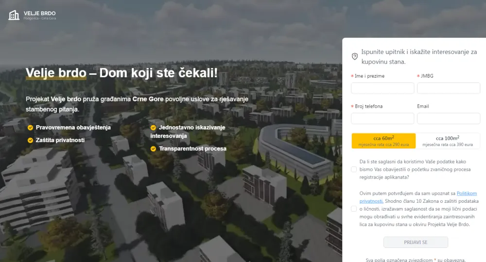 Udruženje podstanara:&nbsp; Radunović gura projekat Velje Brdo mimo strategije socijalnog stanovanja