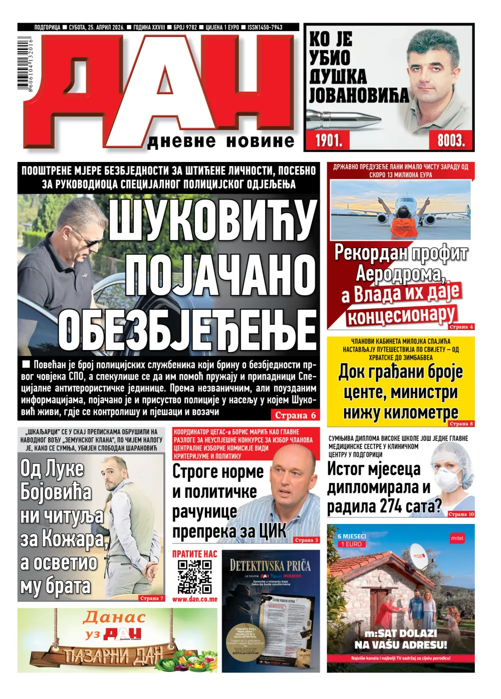Naslovna strana "Dana" za 25. april