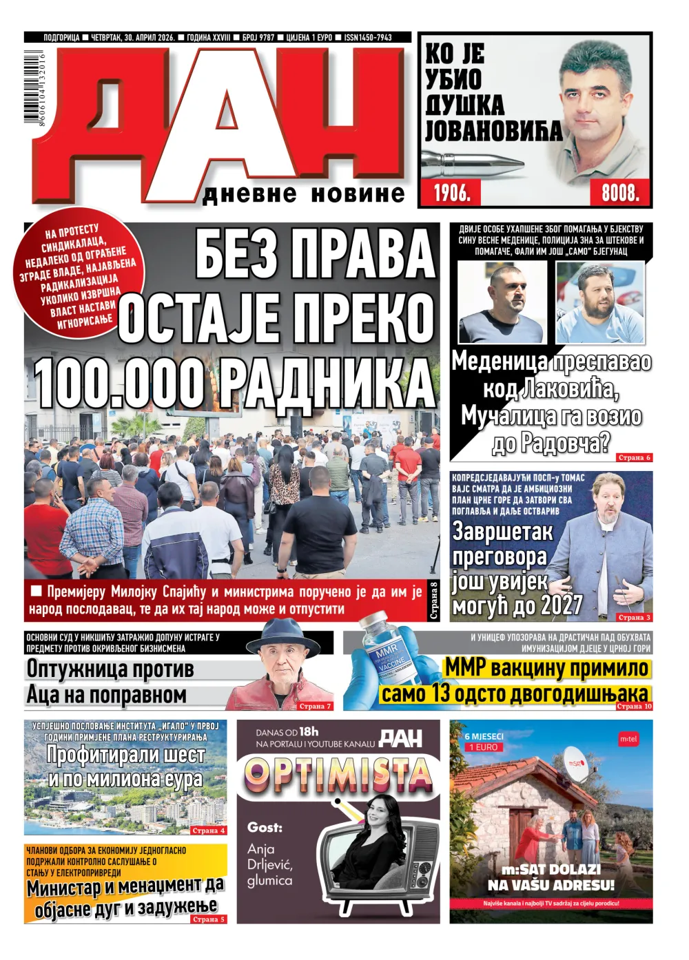 Naslovna strana "Dana" za 30. april