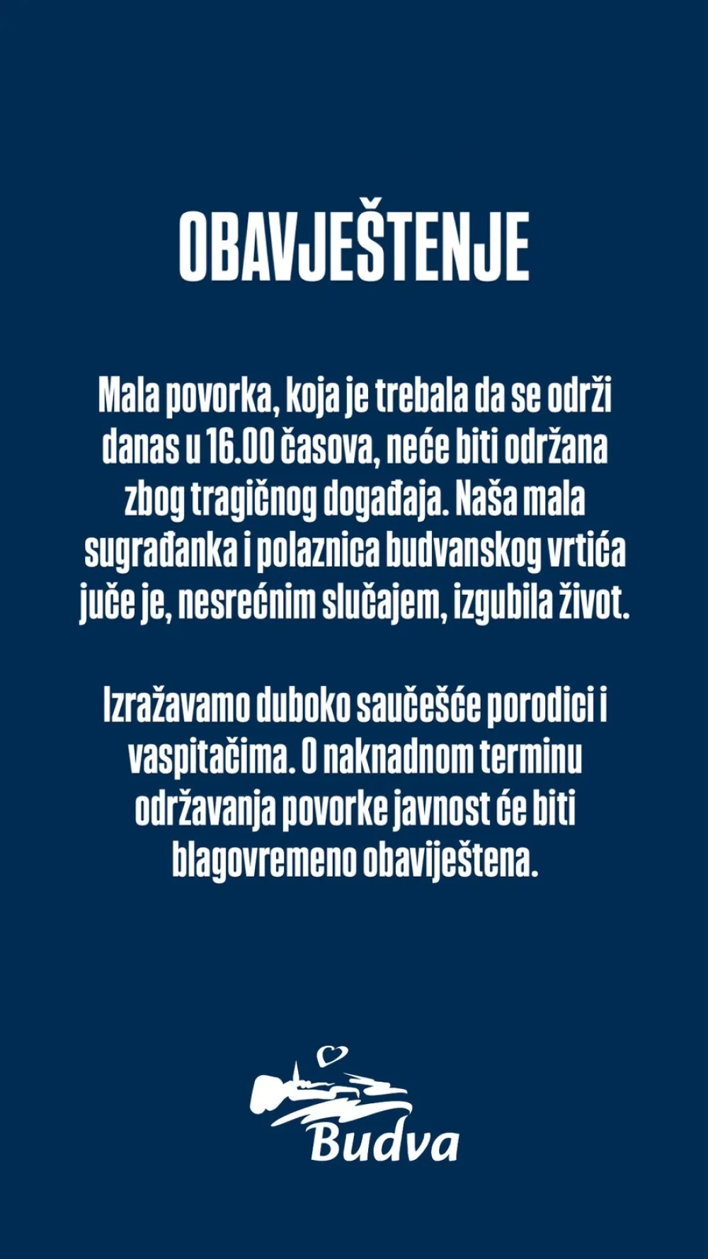 TO Budva: Otkazana mala povorka zbog tragičnog događaja