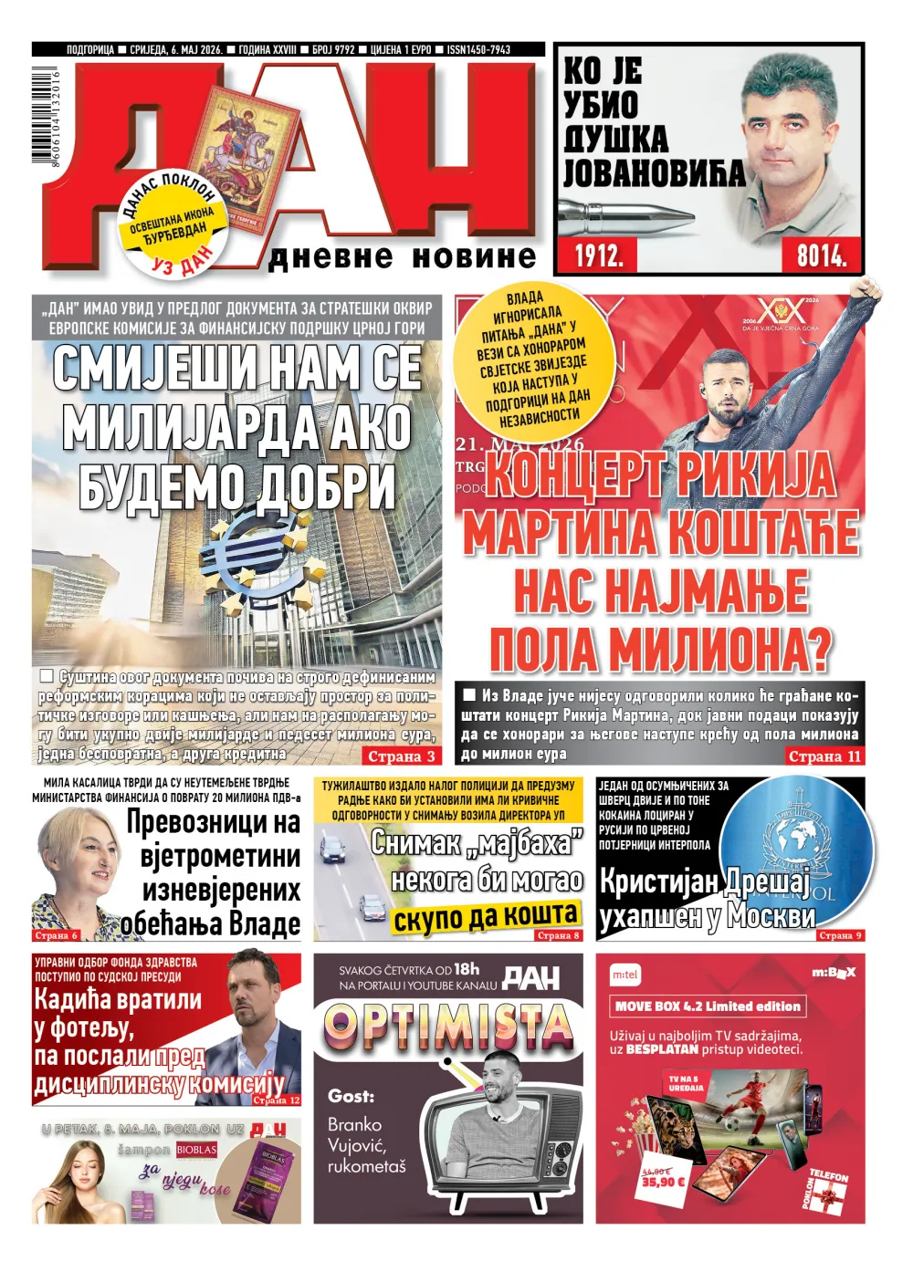 Naslovna strana Dana za 6.maj