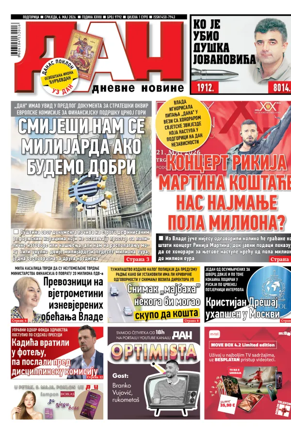 Naslovna strana Dana za 6.maj