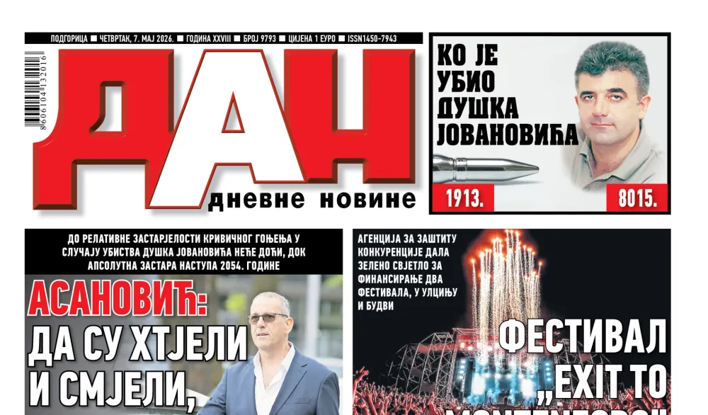 Naslovna strana "Dana" za 7. maj 2026