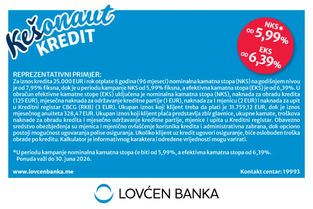 Ke&scaron;onaut - specijalna ponuda Lovćen banke do 30. juna 2026.