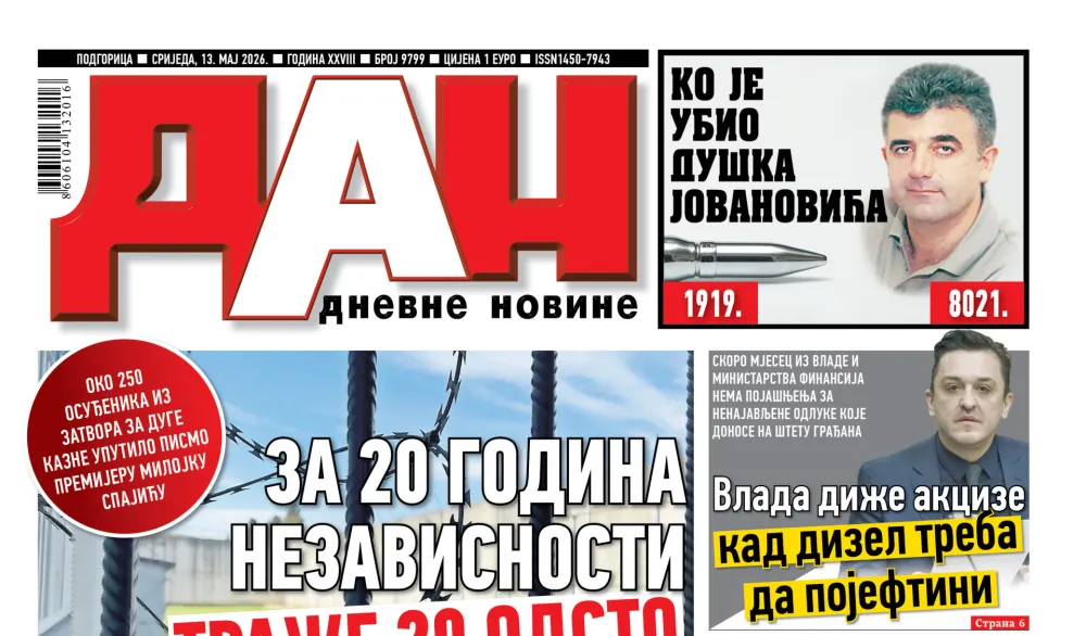 Naslovna strana "Dana" za 13. maj 2026