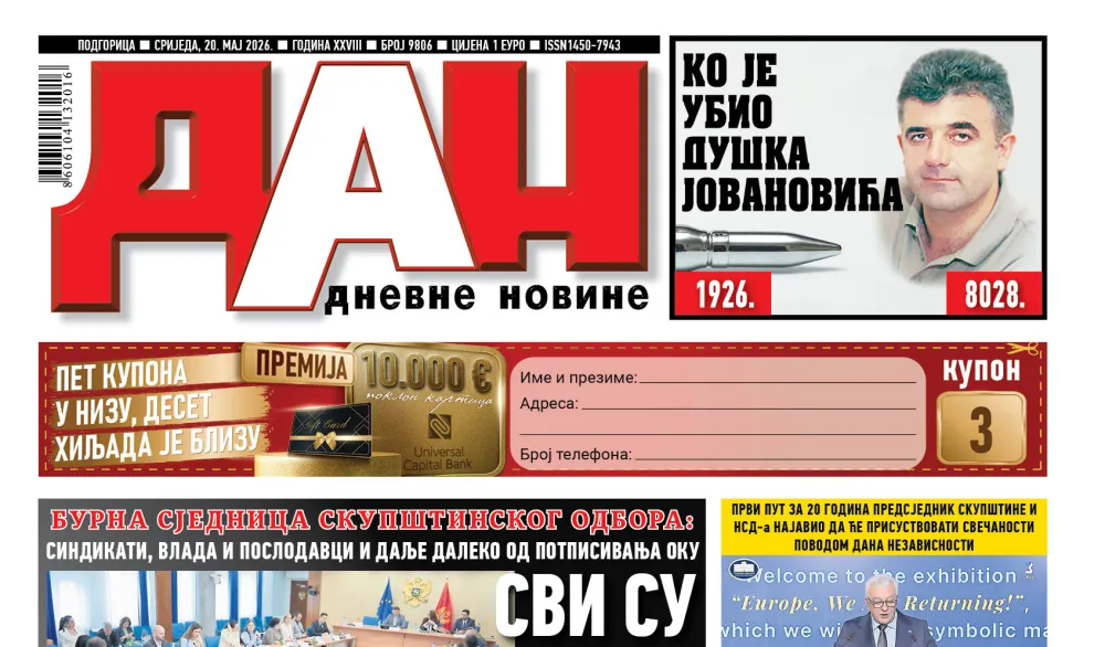 Naslovna strana Dana za 20. maj