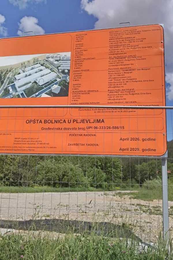 I nakon sedam mjseci na gradili&scaron;tu nove bolnice u Pljevljima samo kamen temeljac