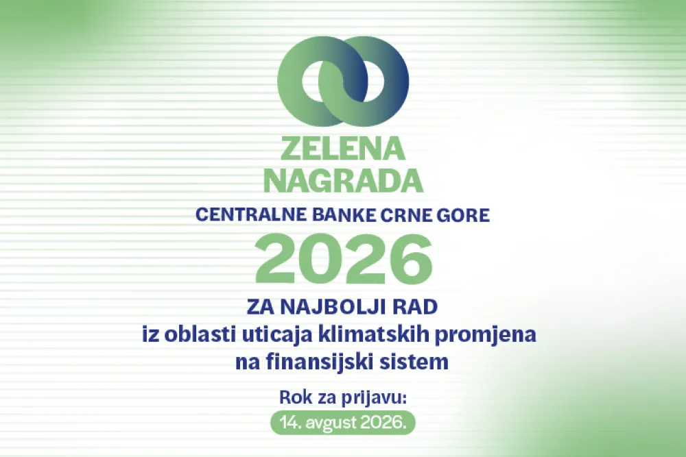 Centralna banka raspisuje konkurs za dodjelu &bdquo;Zelene nagrade CBCG&ldquo; za 2026. godinu