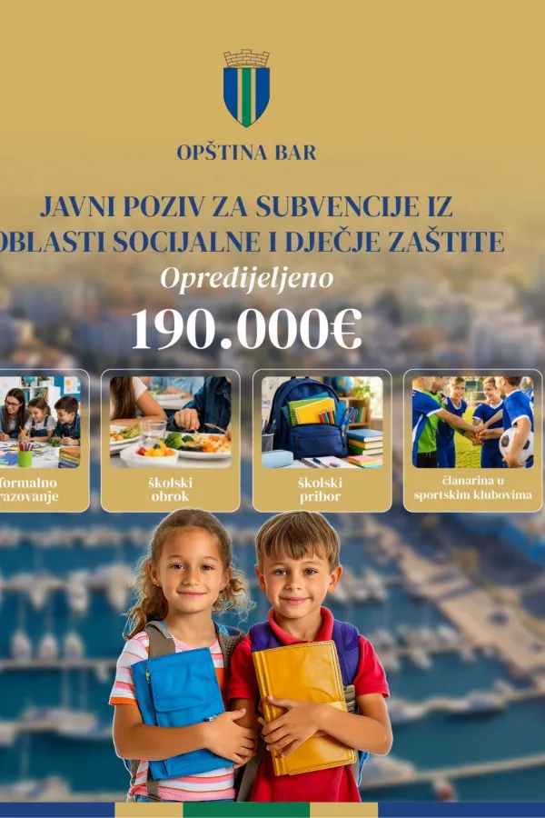 Javni poziv Op&scaron;tine Bar za dodjelu subvencija: Za učenike O&Scaron; opredijeljeno 190 hiljada eura