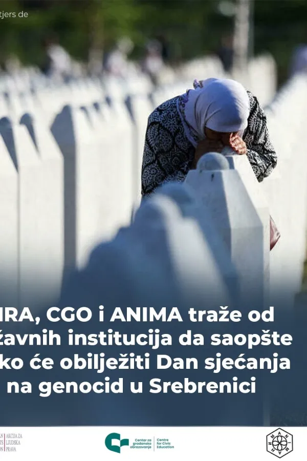 HRA, CGO i ANIMA traže plan od institucija za Dan sjećanja na genocid u Srebrenici