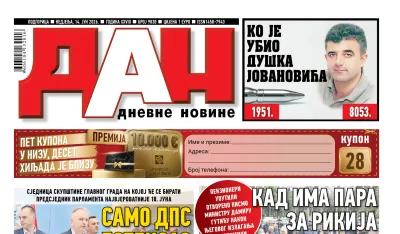 Naslovna strana "Dana" za 14. jun 2026