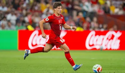 epa13035962 Arda Guler of Turkey dribbles the ball in the second half during the FIFA World Cup 2026 group stage match Australia against Turkey, in Vancouver, Canada, 13 June 2026. EPA/BOB FRID