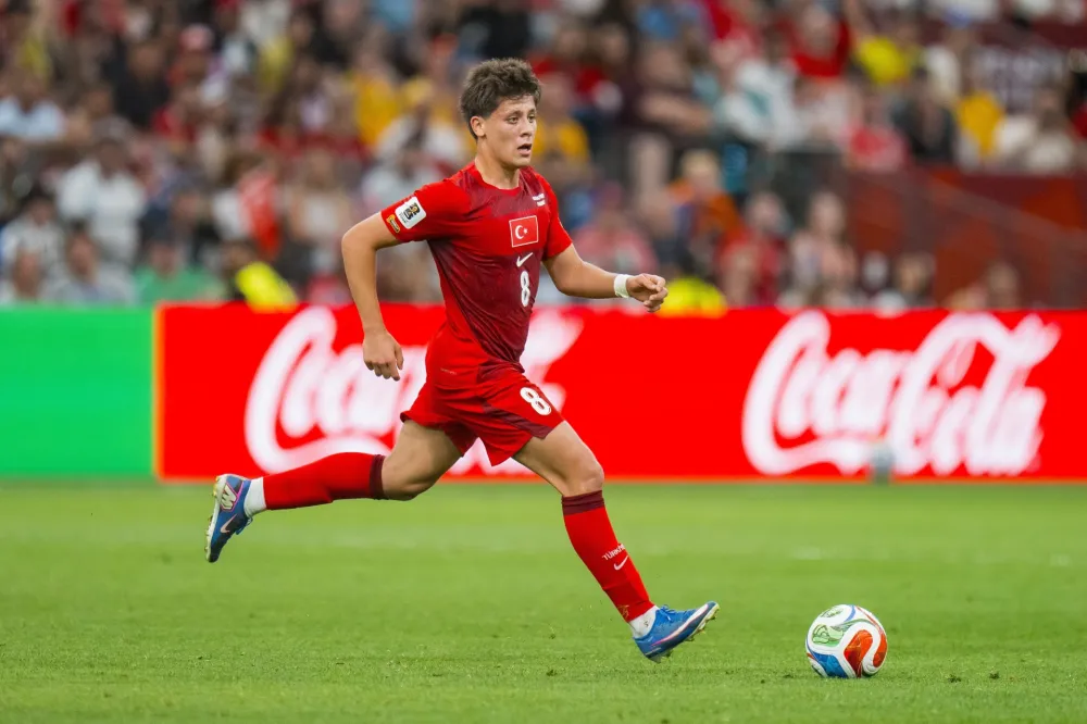 epa13035962 Arda Guler of Turkey dribbles the ball in the second half during the FIFA World Cup 2026 group stage match Australia against Turkey, in Vancouver, Canada, 13 June 2026. EPA/BOB FRID