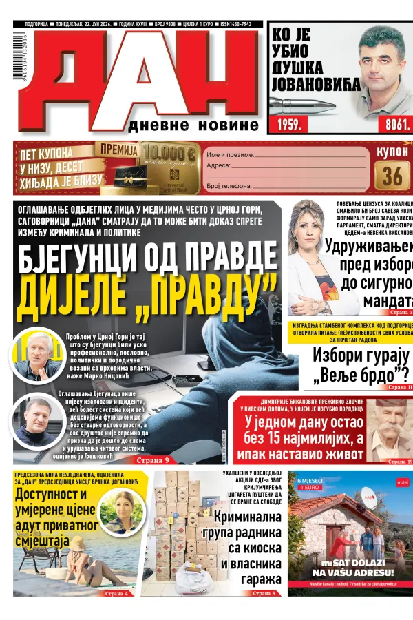 Naslovna strana "Dana" za 22. jun
