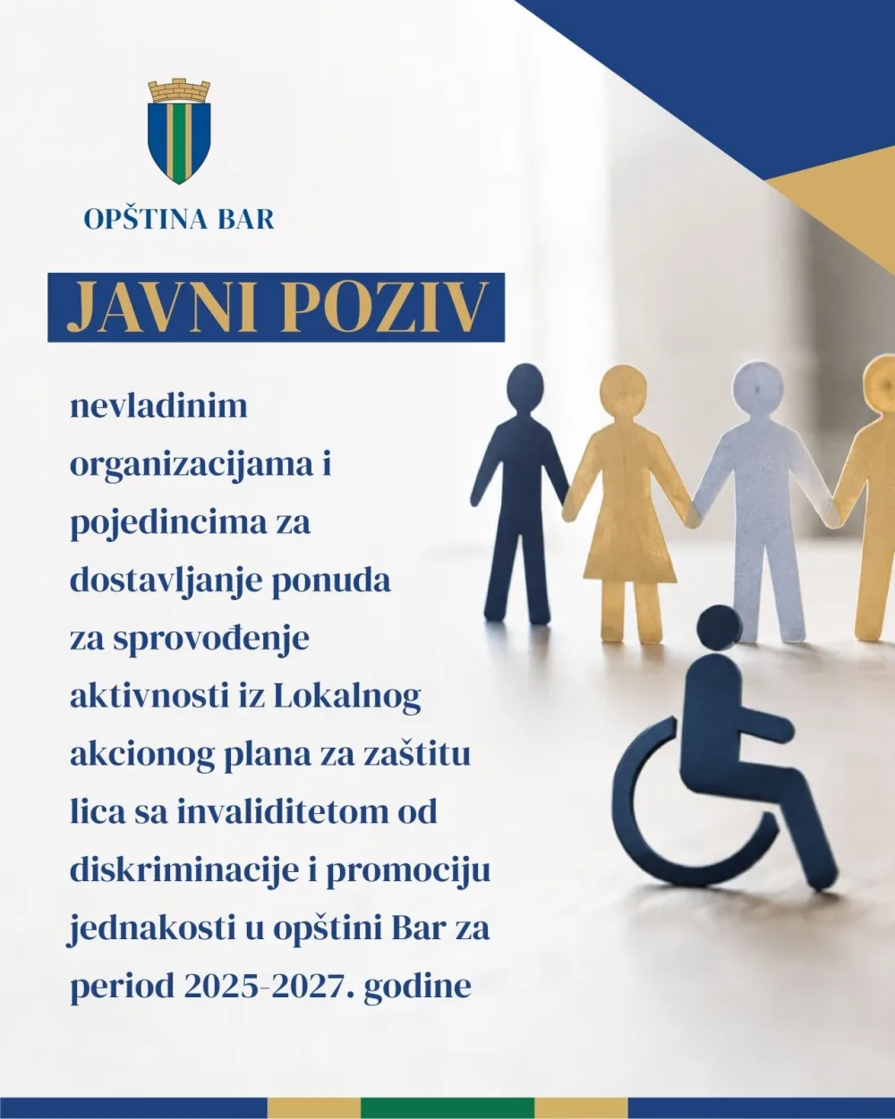Op&scaron;tina Bar raspisala javni poziv za sprovođenje aktivnosti iz Lokalnog akcionog plana za za&scaron;titu lica sa invaliditetom