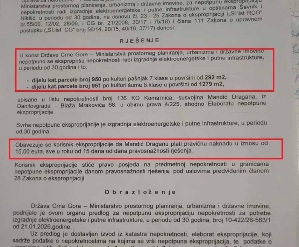 &Scaron;avničani optužuju državu za netransparentnu eksproprijaciju: Za 1.571 kvadrat zemlje 15 eura na 30 godina