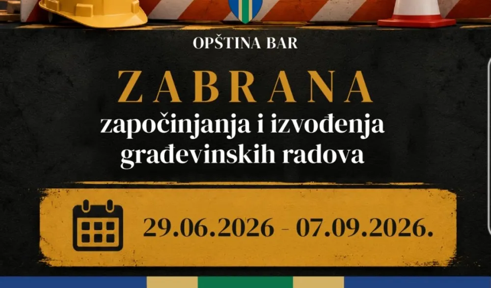 Građevinski radovi zabranjeni u priobalju Bara od 29. juna do 7. septembra