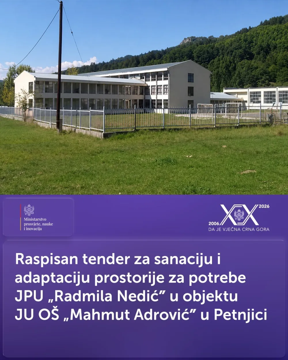 Raspisan tender za sanaciju prostorije za potrebe JPU,,Radmila Nedić" u Petnjici