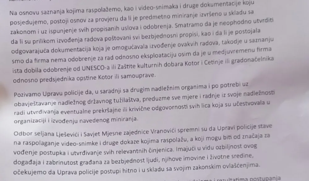 Obustaviti istraživanje i eksploataciju kamena&nbsp;na leži&scaron;tu Lje&scaron;evići Gajevi