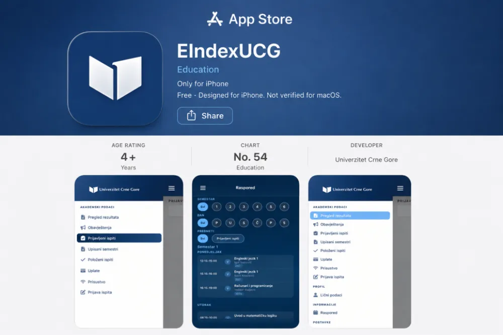 UCG pokrenuo mobilnu aplikaciju Eindex: Samo jednim klikom do svih studentskih usluga