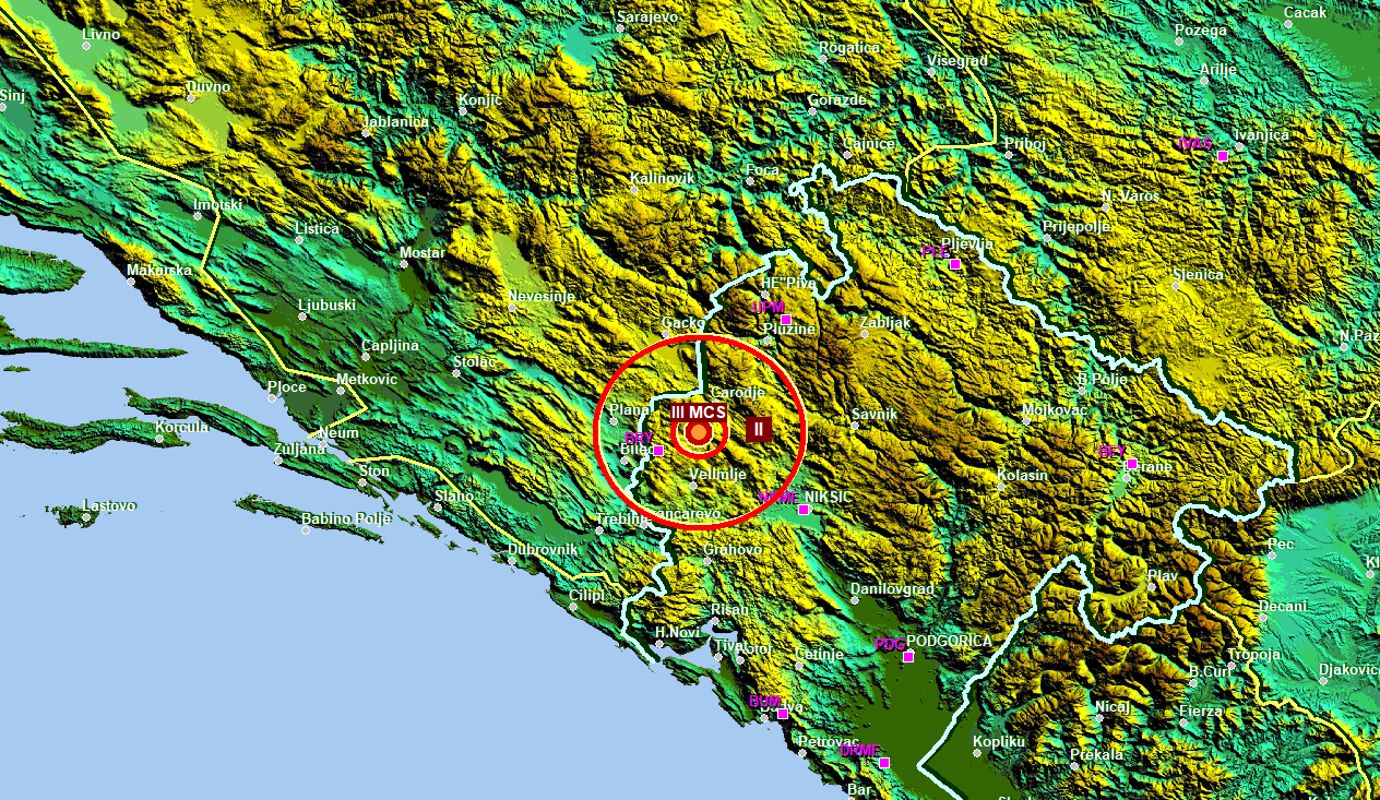 Mapa epicentra zemljotresa