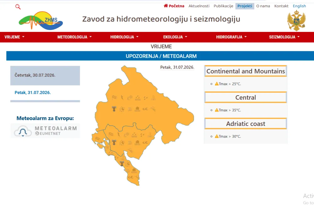 I danas narandžasti meteo-alarm, do 39 stepeni