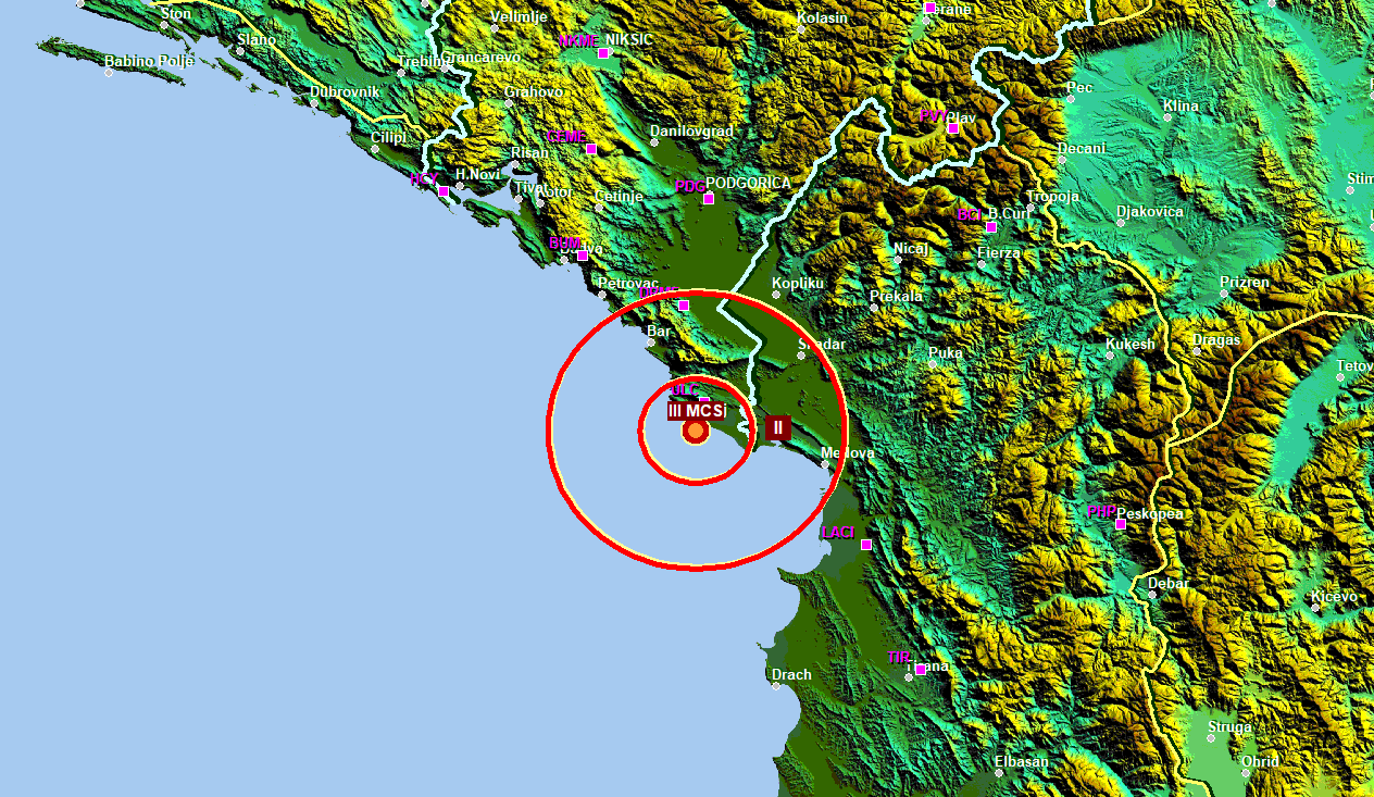 Mapa epicentra zemljotresa