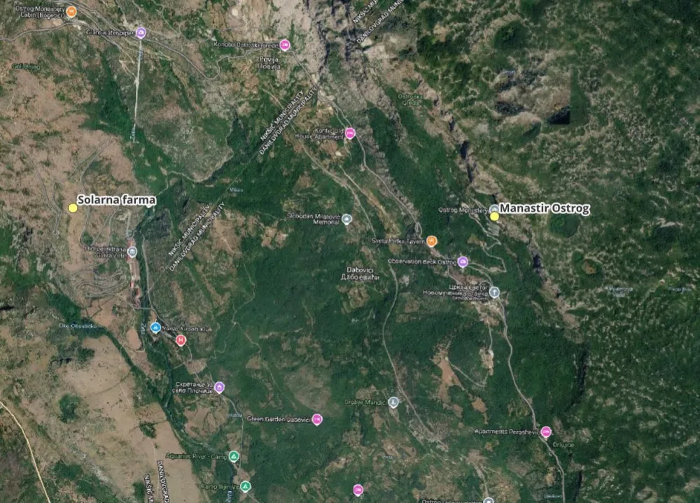 MDUP: Solarna elektrana kod Bogetića nije na za&scaron;tićenom području Ostro&scaron;kog manastira