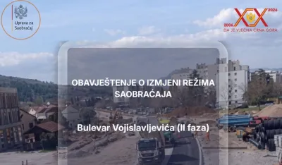 Uprava za saobraćaj: Obustava saobraćaja na dijelu Bulevara Vojislavljevića, omogućen pristup poslovnim subjektima