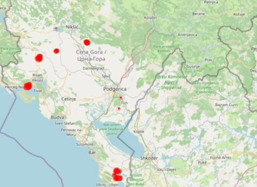 MUP: Požari u Herceg Novom, Ulcinju i Nik&scaron;iću pod kontrolom, u Baru i Sutomoru skoro uga&scaron;eni