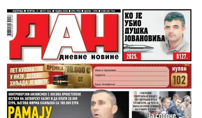 Naslovna stranadnevne novine Dan