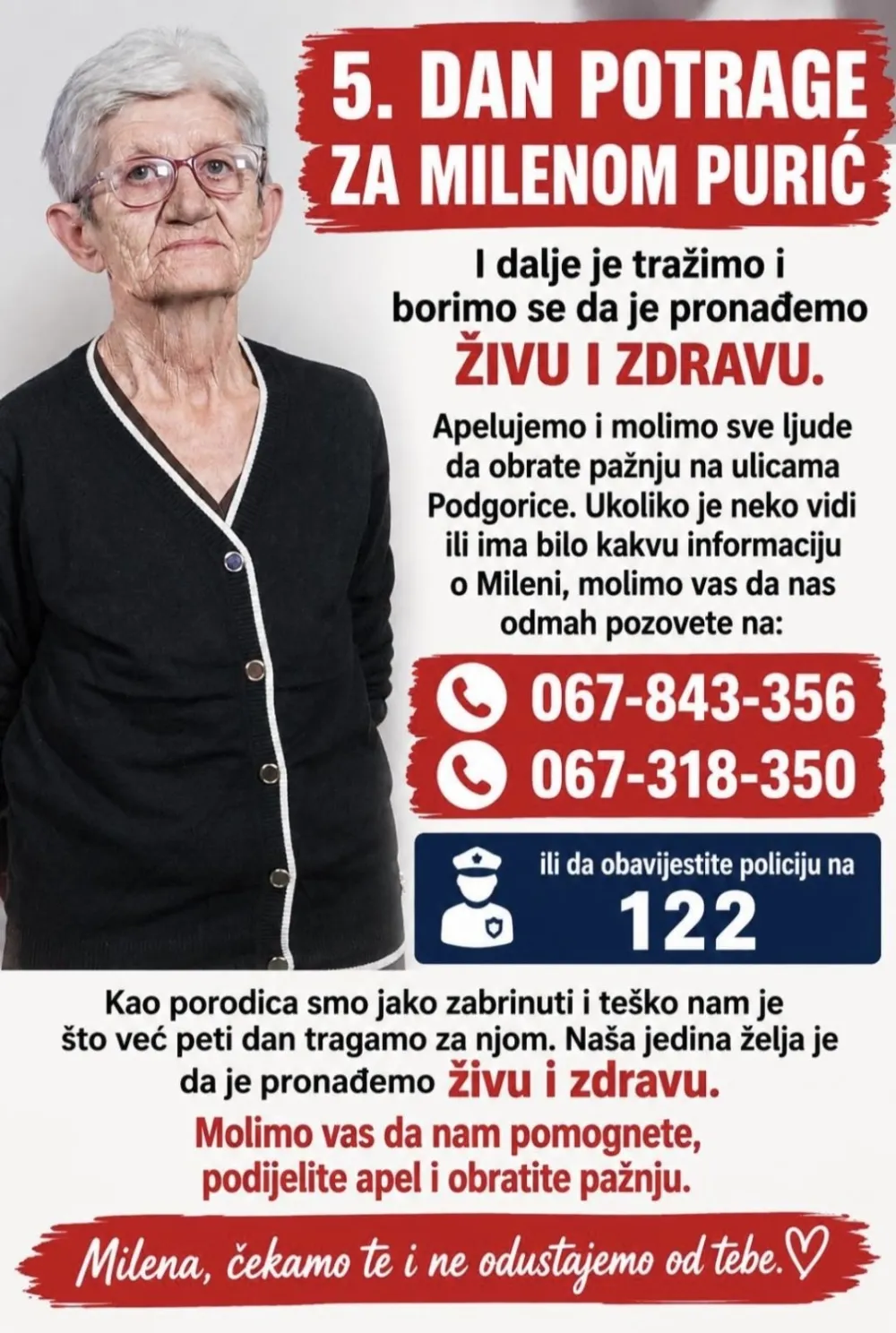 Potraga za Milenom Purić jo&scaron; uvijek traje