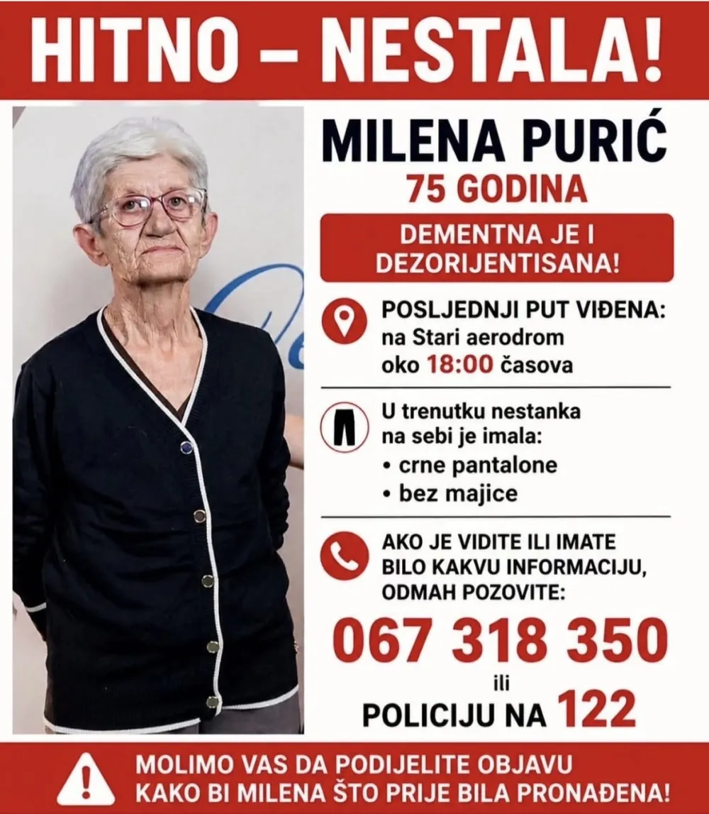 Milena Purić, nestanak