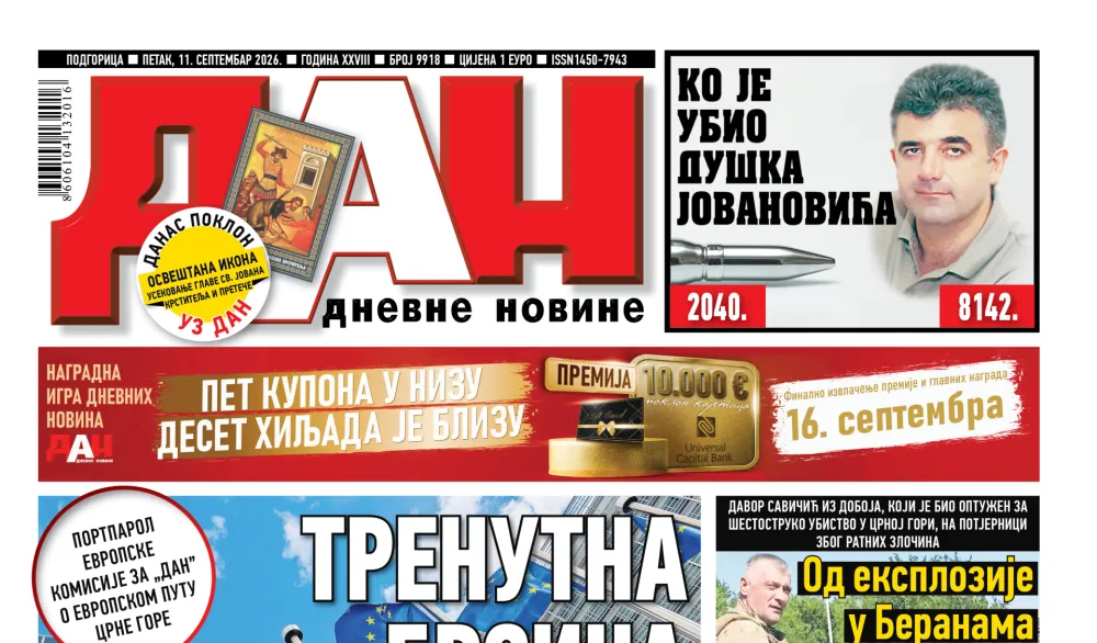 Naslovna strana "Dana" za 11. septembar