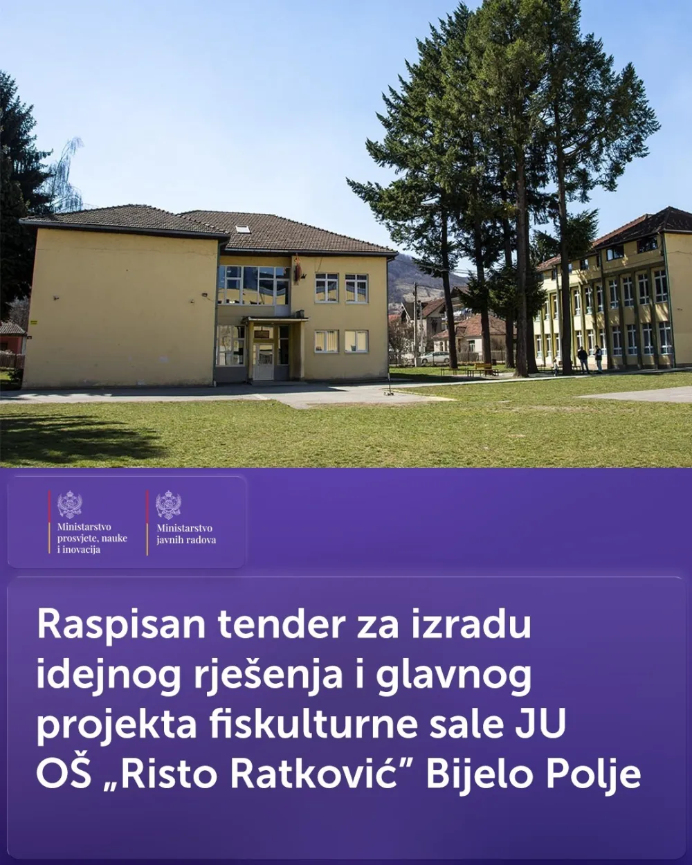 Raspisan tender za izradu idejnog rje&scaron;enja fiskulturne sale O&Scaron; "Risto Ratković" u Bijelom Polju