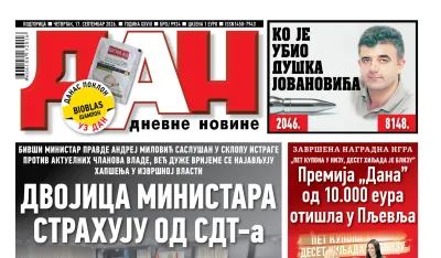 Naslovna strana "Dana" za 17. septembar